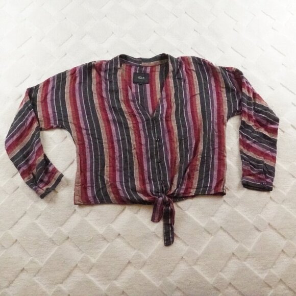 Rails Sloane Blouse Womens Small Striped Multi Color Linen Blend - Picture 1 of 9